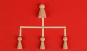 Conceptual depiction of hierarchy using wooden pieces on a vibrant red background. — Photo by Ann H on Pexels