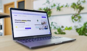 Close-up of a laptop with an open e-commerce website, surrounded by modern office decor. — Photo by Shoper .pl on Pexels